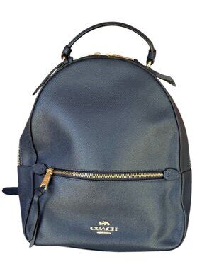 Coach Navy Medium Backpack Gold Hardware Zip Closure Logo Top Handle
